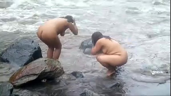 two indian mature womens bathing in river naked